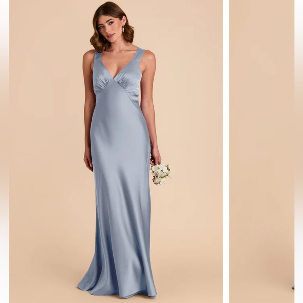 Birdy Grey Veronica bridesmaid dress. Matte satin, dusty blue, size medium.